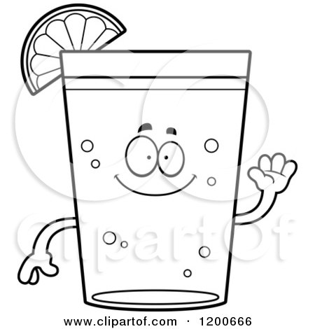 Cartoon of a Black and White Friendly Waving Beer Mascot with a Lime Wedge - Royalty Free Vector Clipart by Cory Thoman
