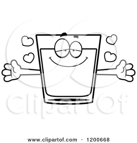 Cartoon of a Black and White Loving Shot Glass Mascot with Hearts and Open Arms - Royalty Free Vector Clipart by Cory Thoman