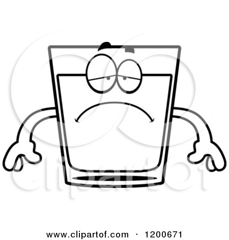 Cartoon of a Black and White Depressed Shot Glass Mascot - Royalty Free Vector Clipart by Cory Thoman