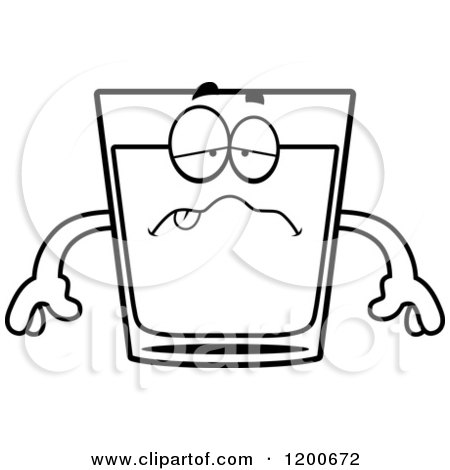 Cartoon of a Black and White Sick Shot Glass Mascot - Royalty Free Vector Clipart by Cory Thoman