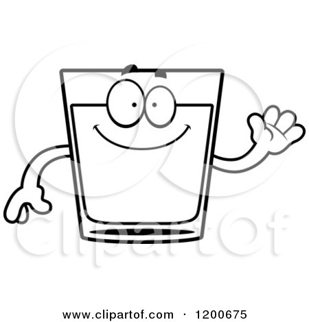 Cartoon of a Black and White Friendly Waving Shot Glass Mascot - Royalty Free Vector Clipart by Cory Thoman