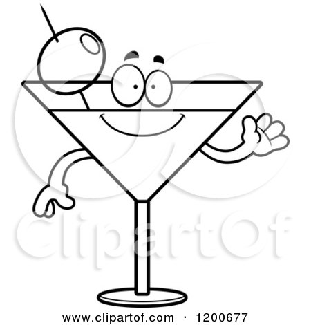 Cartoon of a Black and White Friendly Waving Martini Mascot - Royalty Free Vector Clipart by Cory Thoman