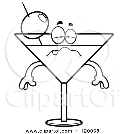 Cartoon of a Black and White Sick Martini Mascot - Royalty Free Vector Clipart by Cory Thoman