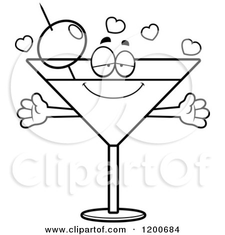 Cartoon of a Black and White Loving Martini Mascot with Open Arms and Hearts - Royalty Free Vector Clipart by Cory Thoman