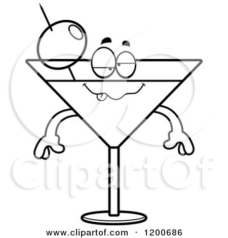 Cartoon of a Black and White Drunk Martini Mascot - Royalty Free Vector Clipart by Cory Thoman
