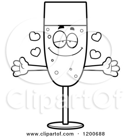 Cartoon of a Black and White Loving Champagne Mascot with Open Arms and Hearts - Royalty Free Vector Clipart by Cory Thoman