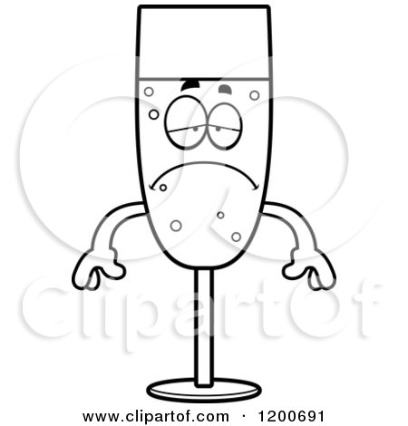 Cartoon of a Black and White Depressed Champagne Mascot - Royalty Free Vector Clipart by Cory Thoman