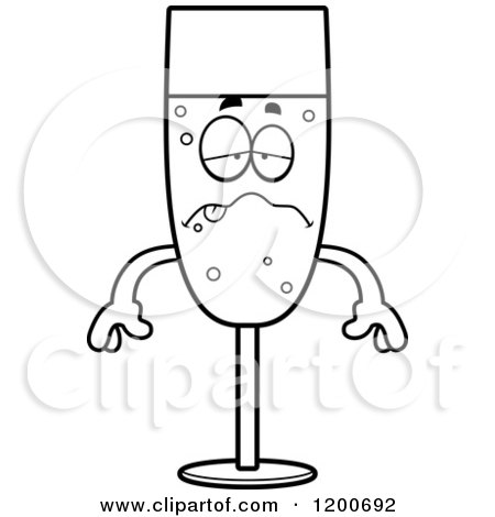 Cartoon of a Black and White Sick or Drunk Champagne Mascot 2 - Royalty Free Vector Clipart by Cory Thoman