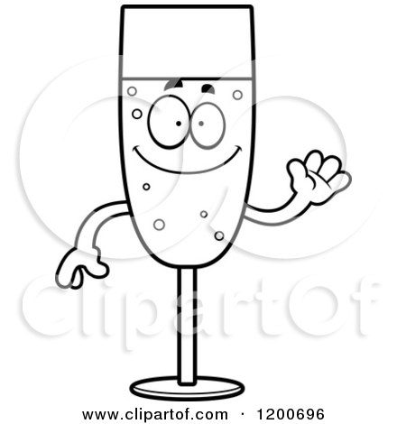 Cartoon of a Black and White Friendly Waving Champagne Mascot - Royalty Free Vector Clipart by Cory Thoman