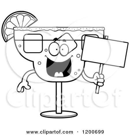 Cartoon of a Black and White Happy Margarita Mascot Holding a Sign - Royalty Free Vector Clipart by Cory Thoman