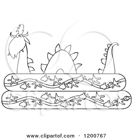 Clipart of an Outlined Loch Ness Monster Plesiosaur Dinosaur in a Kiddie Swimming Pool - Royalty Free Vector Illustration by djart