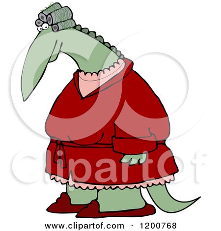 Clipart of a Female Dinosaur in Curlers and a Robe - Royalty Free Vector Illustration by djart