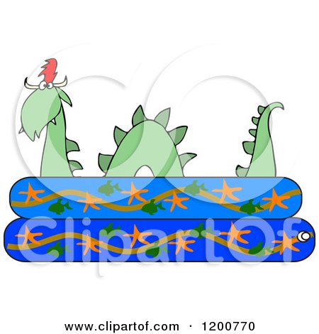 Clipart of a Loch Ness Monster Plesiosaur Dinosaur in a Kiddie Swimming Pool - Royalty Free Vector Illustration by djart
