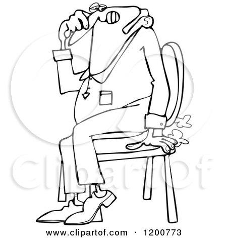 Cartoon of an Outlined Farting Man Sitting in a Chair and Passing Gass - Royalty Free Vector Clipart by djart