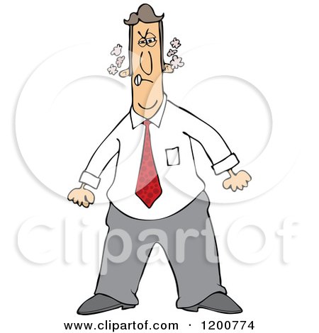 Cartoon of an Angry Man Steaming Mad and Clenching His Fists - Royalty Free Vector Clipart by djart