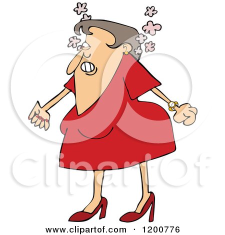 Cartoon of an Angry Woman Steaming Mad and Clenching Her Fists