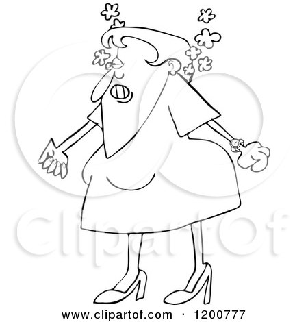 Cartoon of an Outlined Angry Woman Steaming Mad and Clenching Her Fists - Royalty Free Vector Clipart by djart