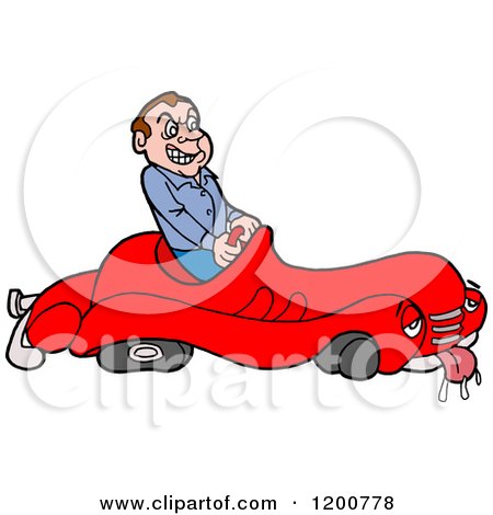Cartoon of a Mad Male Driver in a Sick Broken down Car - Royalty Free Vector Clipart by LaffToon