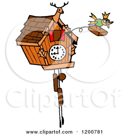 Cartoon of a Bird Emerging from a Cuckoo Clock - Royalty Free Vector Clipart by LaffToon