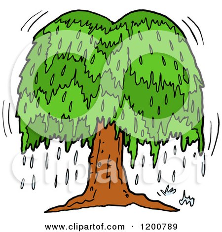 Cartoon of a Weeping Willow Tree with Tears - Royalty Free Vector Clipart by LaffToon