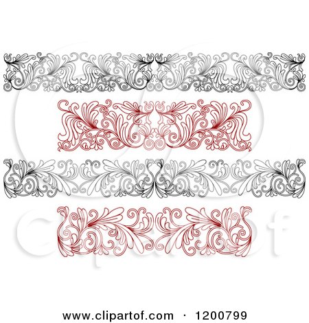 Clipart of Black and White and Red Ornate Floral Borders - Royalty Free Vector Illustration by Vector Tradition SM