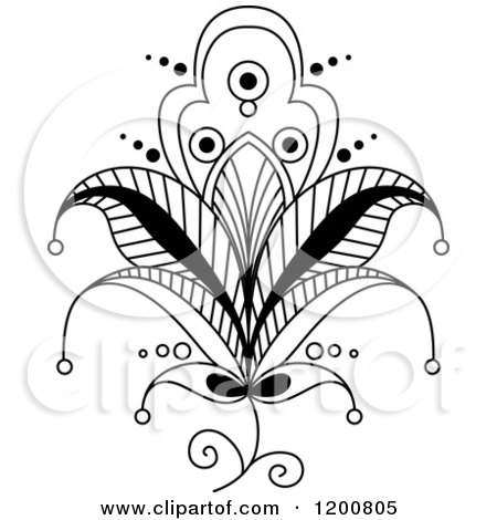 Clipart of a Black and White Henna Flower - Royalty Free Vector Illustration by Vector Tradition SM