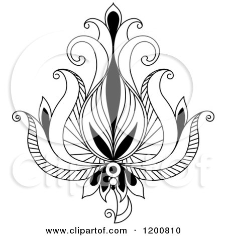 Clipart of a Black and White Henna Flower 4 - Royalty Free Vector Illustration by Vector Tradition SM