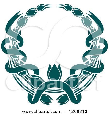 Clipart of a Vintage Teal Coat of Arms Wreath with Ribbons 4 - Royalty Free Vector Illustration by Vector Tradition SM