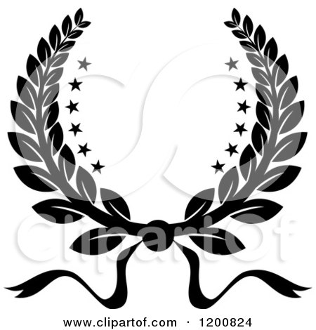 Clipart of a Black and White Winner Laurel Wreath with Stars - Royalty Free Vector Illustration by Vector Tradition SM