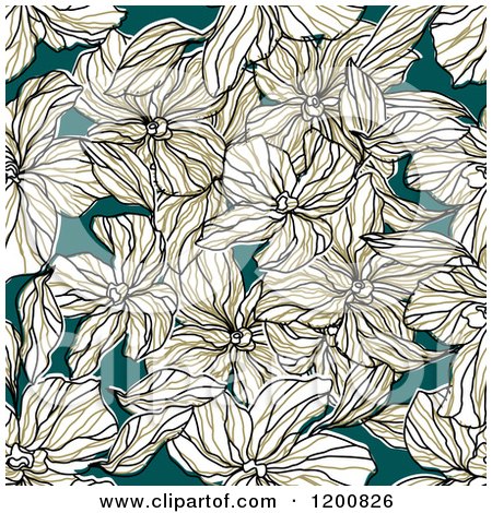 Clipart of a Seamless Pattern of White Flowers on Teal - Royalty Free Vector Illustration by Vector Tradition SM
