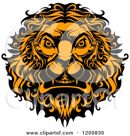 Clipart of an Orange Angry Lion Head - Royalty Free Vector Illustration by Vector Tradition SM