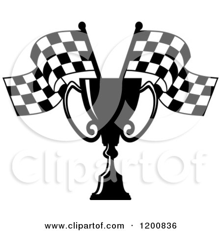 Clipart of a Black and White Racing Trophy Cup and Checkered Flags - Royalty Free Vector Illustration by Vector Tradition SM