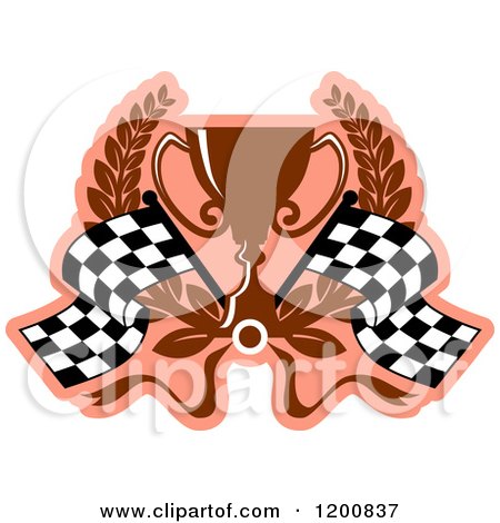 Clipart of a Racing Trophy Cup and Checkered Flags with a Laurel Wreath - Royalty Free Vector Illustration by Vector Tradition SM