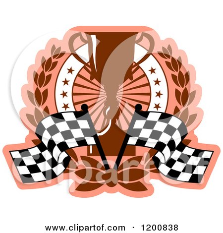 Clipart of a Racing Trophy Cup and Checkered Flags with a Laurel Wreath and Stars - Royalty Free Vector Illustration by Vector Tradition SM
