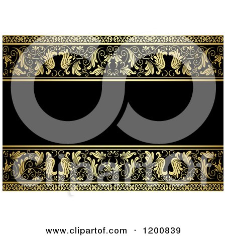 Clipart of a Vintage Ornate Black and Gold Ornate Background with Text Space - Royalty Free Vector Illustration by Vector Tradition SM