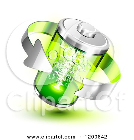 Clipart of a 3d Silver Arrow Around a Green Battery - Royalty Free Vector Illustration by Oligo