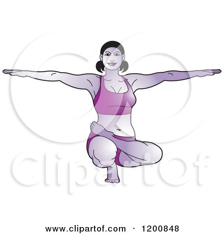 Clipart of a Fit Woman in Purple Stretching in the Ardha Baddha Padma Yoga Pose - Royalty Free Vector Illustration by Lal Perera