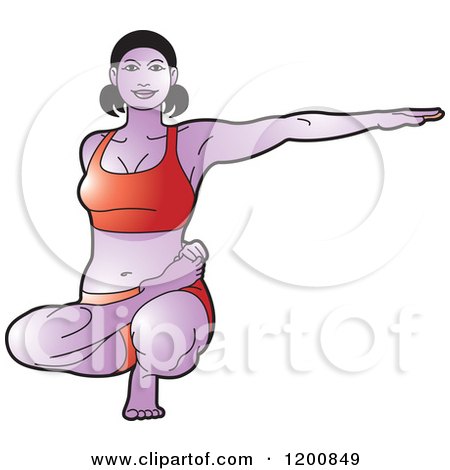 Clipart of a Fit Woman in Red Stretching in the Ardha Baddha Padma Yoga Pose - Royalty Free Vector Illustration by Lal Perera