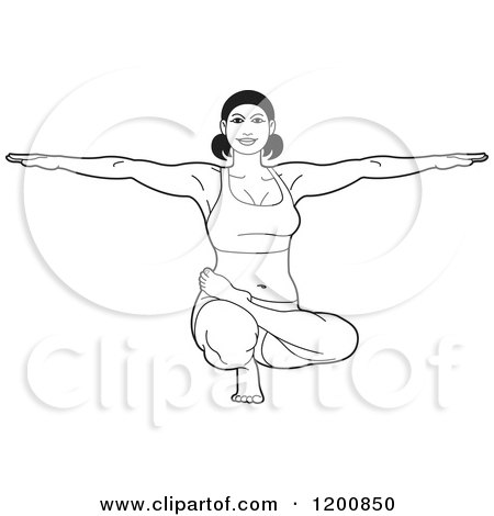 Clipart of a Black and White Woman Stretching in the Ardha Baddha Padma Yoga Pose 2 - Royalty Free Vector Illustration by Lal Perera