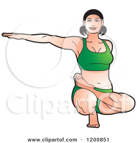 Clipart of a Fit Woman in Green Stretching in the Ardha Baddha Padma Yoga Pose - Royalty Free Vector Illustration by Lal Perera