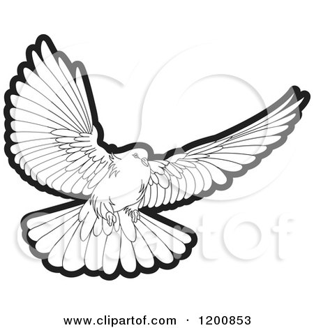 Clipart of a Black and White Dove Flying - Royalty Free Vector Illustration by Lal Perera