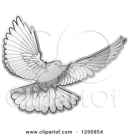 Clipart of a Silver Dove Flying - Royalty Free Vector Illustration by Lal Perera