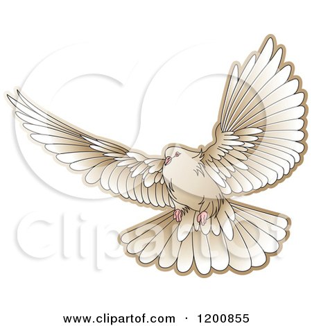 Clipart of a Brown Dove Flying 2 - Royalty Free Vector Illustration by Lal Perera