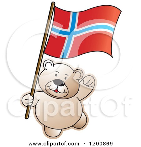 Cartoon of a Teddy Bear with a Norway Flag - Royalty Free Vector Clipart by Lal Perera