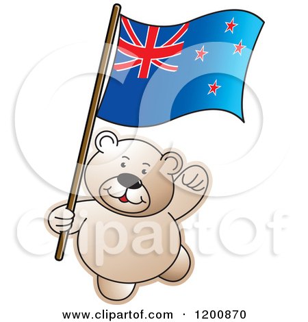 Cartoon of a Teddy Bear with a New Zealand Flag - Royalty Free Vector Clipart by Lal Perera