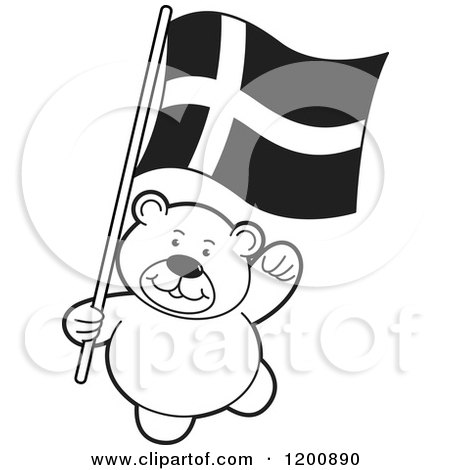 Cartoon of a Black and White Teddy Bear with a Denmark Flag - Royalty Free Vector Clipart by Lal Perera