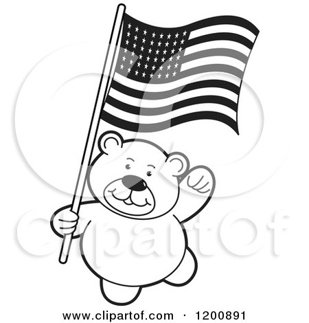 Cartoon of a Black and White Teddy Bear with an American Flag - Royalty Free Vector Clipart by Lal Perera
