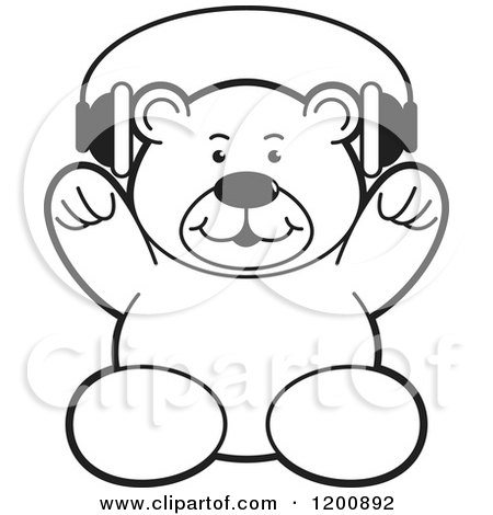 Cartoon of a Black and White Teddy Bear Wearing Headphones - Royalty Free Vector Clipart by Lal Perera