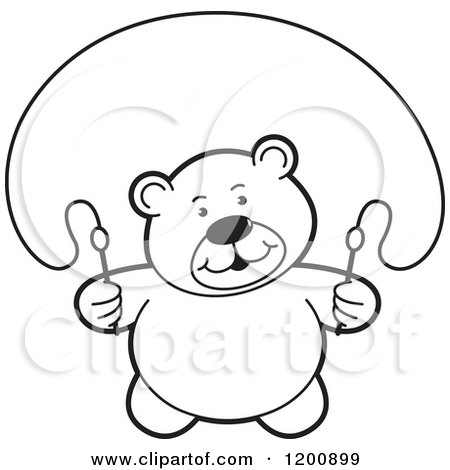 Cartoon of a Black and White Teddy Bear Using a Jump Rope - Royalty Free Vector Clipart by Lal Perera