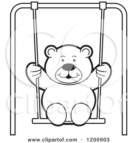 Cartoon of a Black and White Teddy Bear Swinging - Royalty Free Vector Clipart by Lal Perera